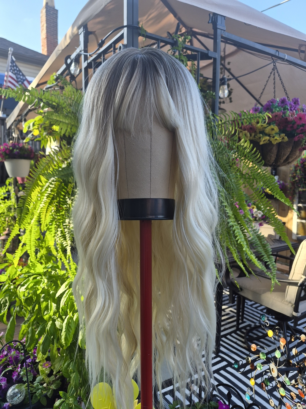 Long Wavy Blonde Women's Wig with Soft Bangs